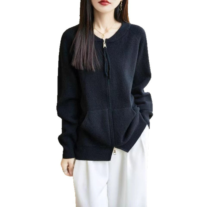 Damen Kuschelige Strickjacke mit hoch geschlossenem Reißverschluss und großzügigen Eingrifftaschen Drune