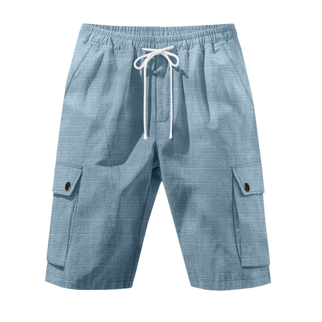 Herren nan utilitarische Cargo-Shorts mit Elastikbund, Tunnelzug und aufgesetzten Klappentaschen Drune