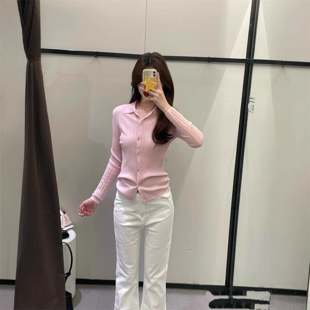 Damen Feinstrickbluse mit elegantem Kragen und Knopfverschluss Drune