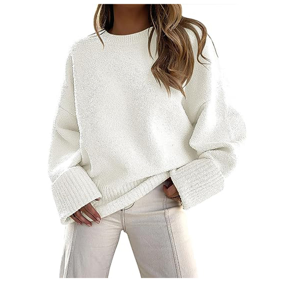 Damen Oversize Bouclé-Strickpullover mit überschnittener Schulter und breiten Bündchen Drune