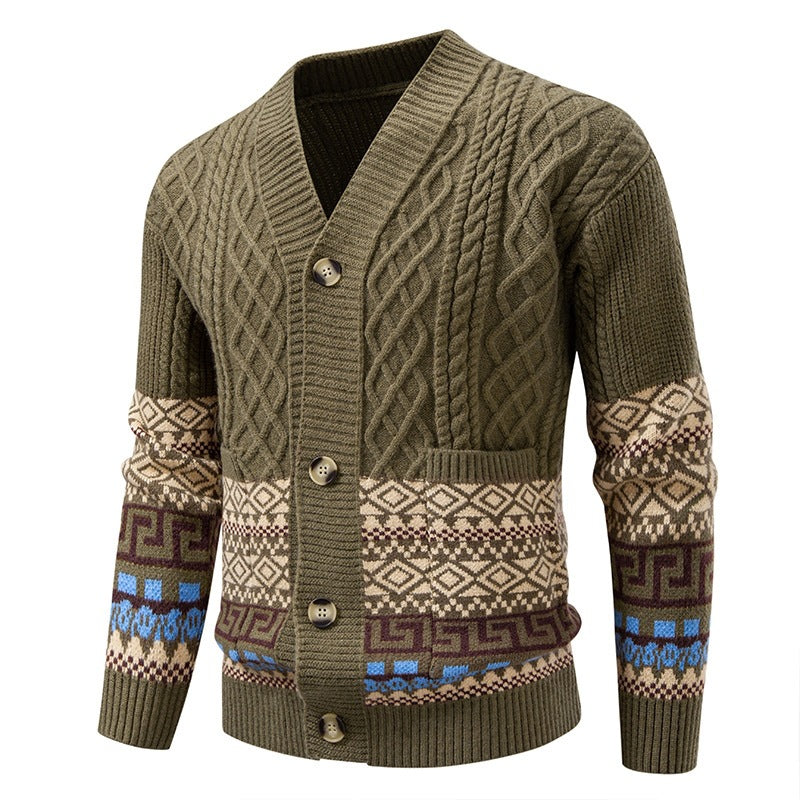 Herren Strickcardigan mit Zopfmuster, Jacquard-Bündchen und Knopfverschluss Drune