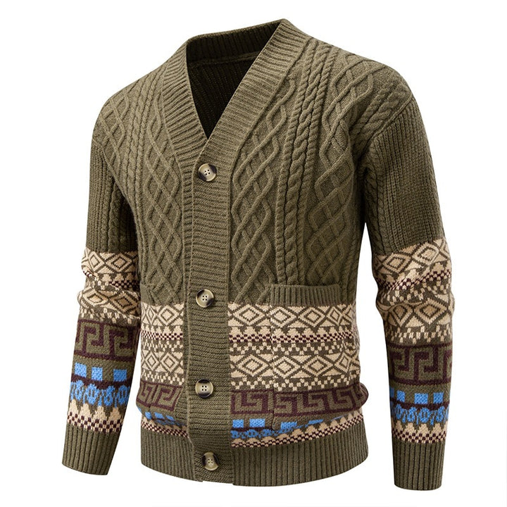 Herren Strickcardigan mit Zopfmuster, Jacquard-Bündchen und Knopfverschluss Drune