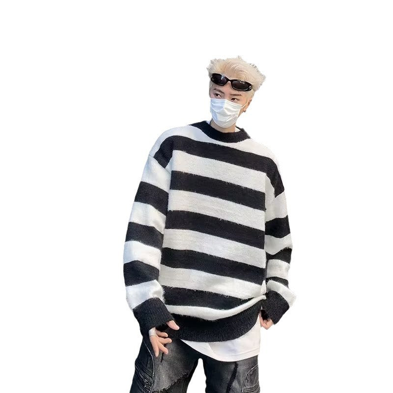 Herren modischer Strickpullover mit lässigem Streifenmuster und Oversized-Schnitt Drune