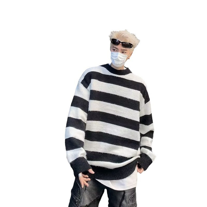 Herren modischer Strickpullover mit lässigem Streifenmuster und Oversized-Schnitt Drune
