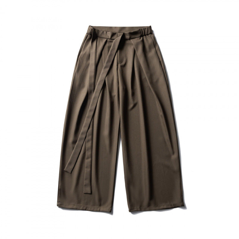 Damen Weite Culotte-Hose mit hoher Taille, Bundfalten und Bindegürtel Drune