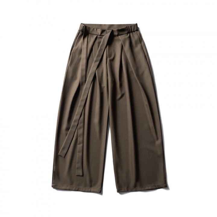 Damen Weite Culotte-Hose mit hoher Taille, Bundfalten und Bindegürtel Drune