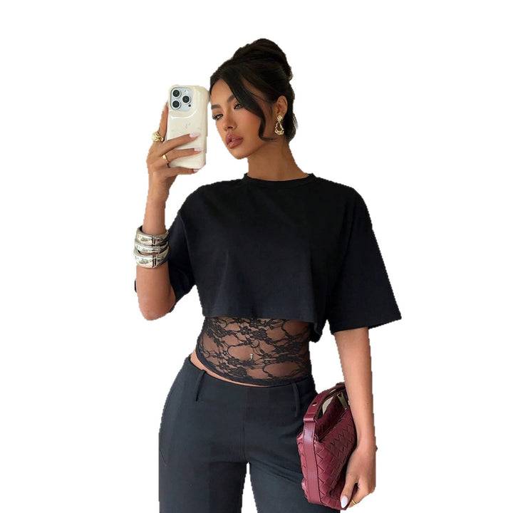 Damen nan kurzgeschnittenes Jerseyshirt mit kastiger Passform, Rundhalsausschnitt und kurzen Ärmeln Drune