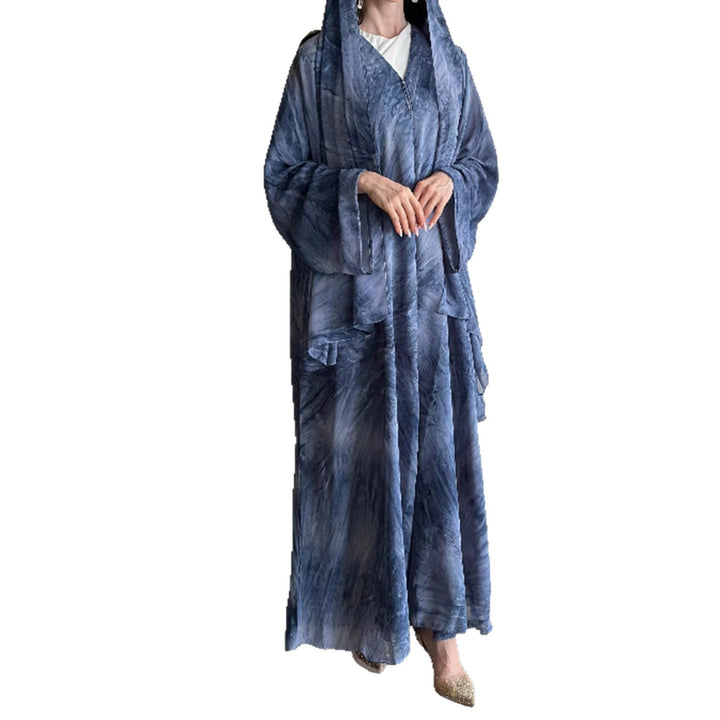 Damen nan langes fließendes Kapuzenkaftan Kleid mit weitem Arm und mehrlagigem Chiffon Drune