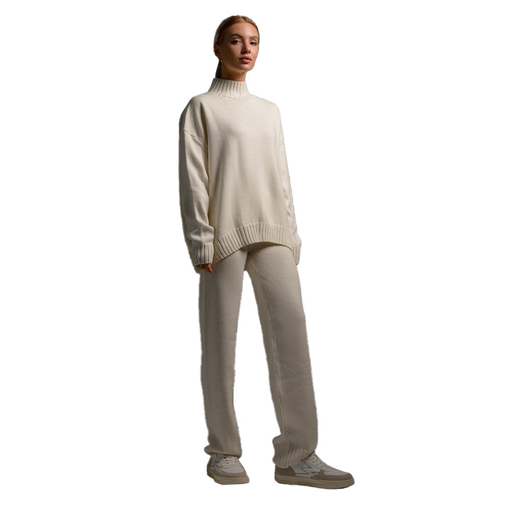 Damen legeres Strickset mit hohem Kragen und weitem Bein Drune