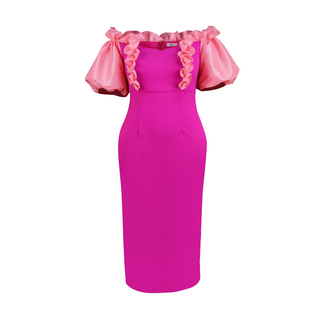 Damen Langkleid mit voluminösen Rüschensäumen Drune
