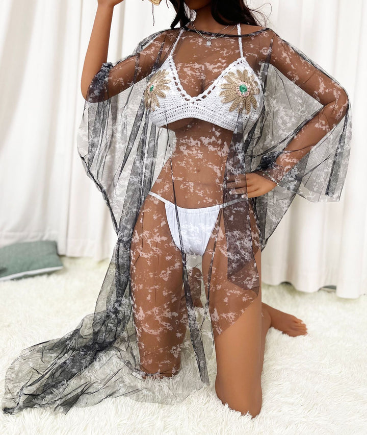 Damen transparenter Strandüberwurf mit bunten Akzenten Drune