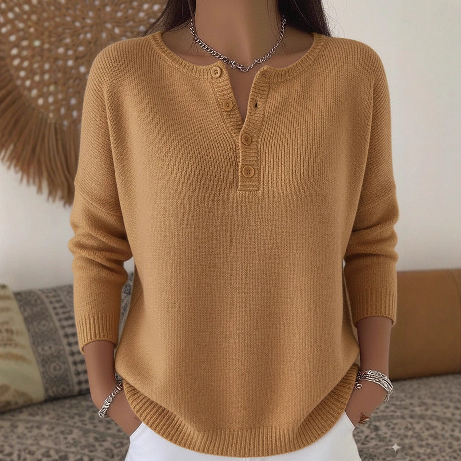 Damen Bequemer und eleganter Strickpullover mit Knopfleiste Drune