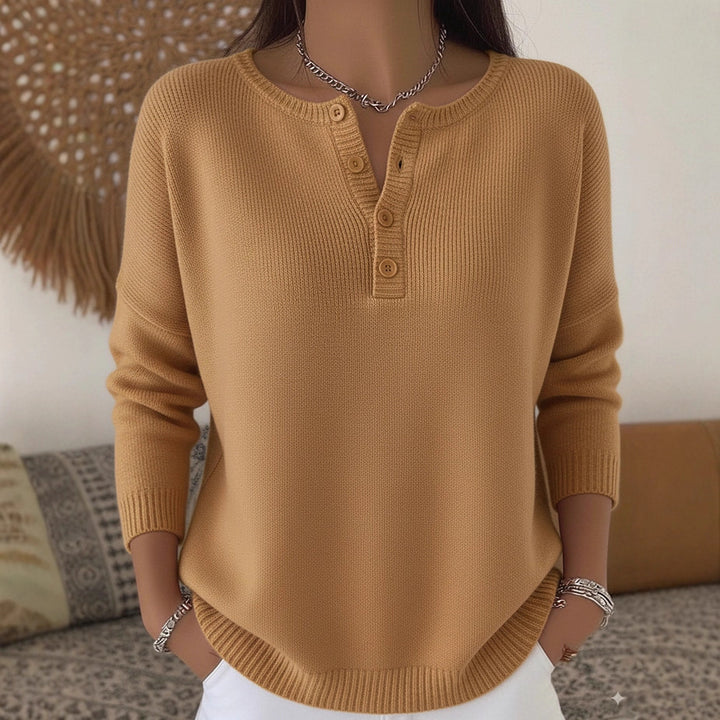 Damen Bequemer und eleganter Strickpullover mit Knopfleiste Drune