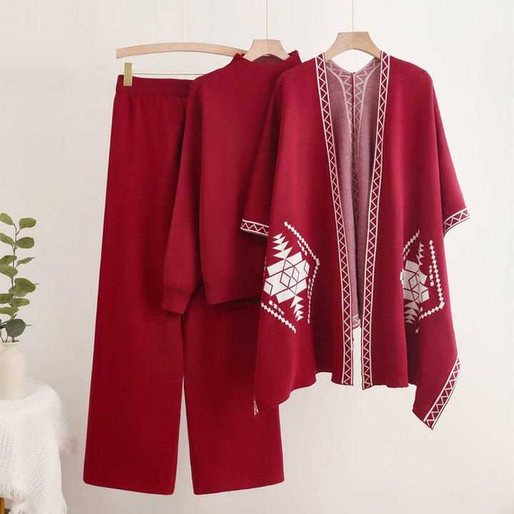 Damen Strick-Loungewear-Set mit außergewöhnlichem Poncho-Stil Drune