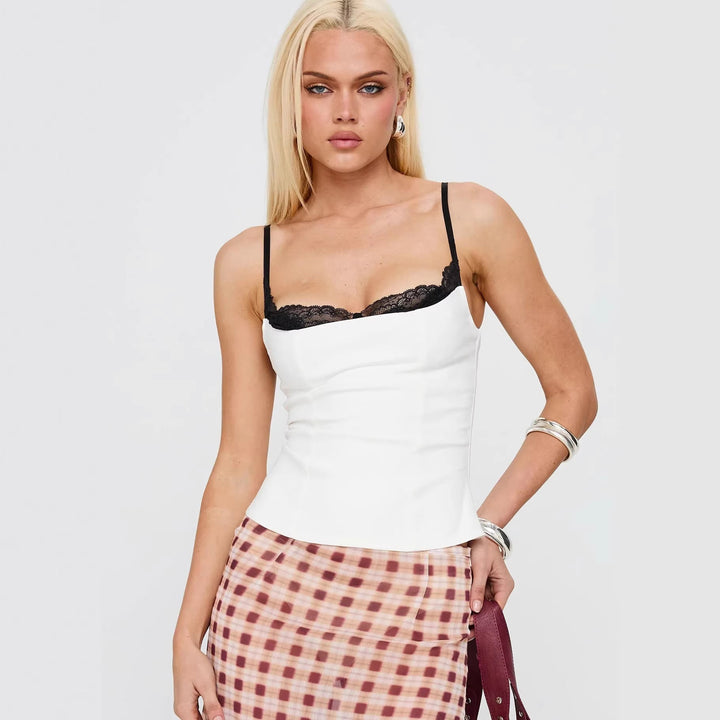 Damen Polka Dots Bustier-Top mit Spitzenakzenten Drune