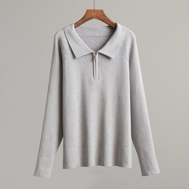 Damen Gemütlicher Feinstrickpullover mit Kängurutasche und Kragen Drune