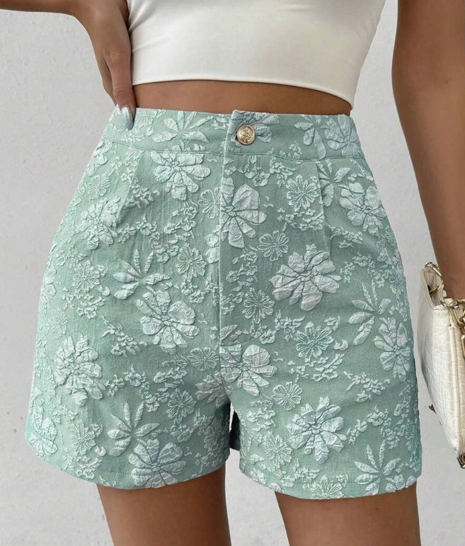 Damen Modische Shorts mit Blumenstickerei Drune