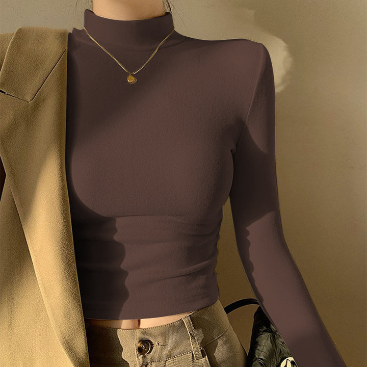 Damen Langarm Crop-Top mit hohem Kragen und figurbetontem Schnitt