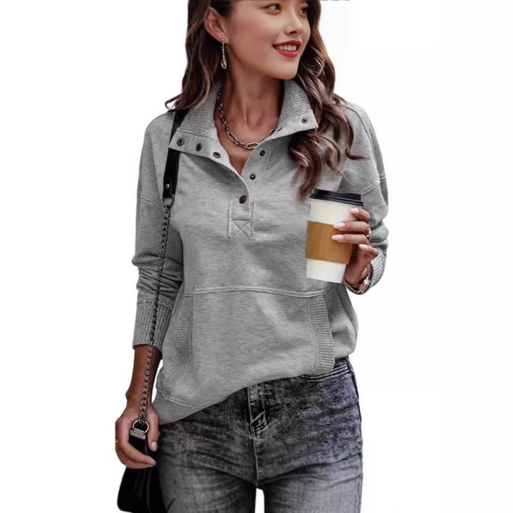 Damen Pullover mit hohem Kragen und Knopfdetails Drune