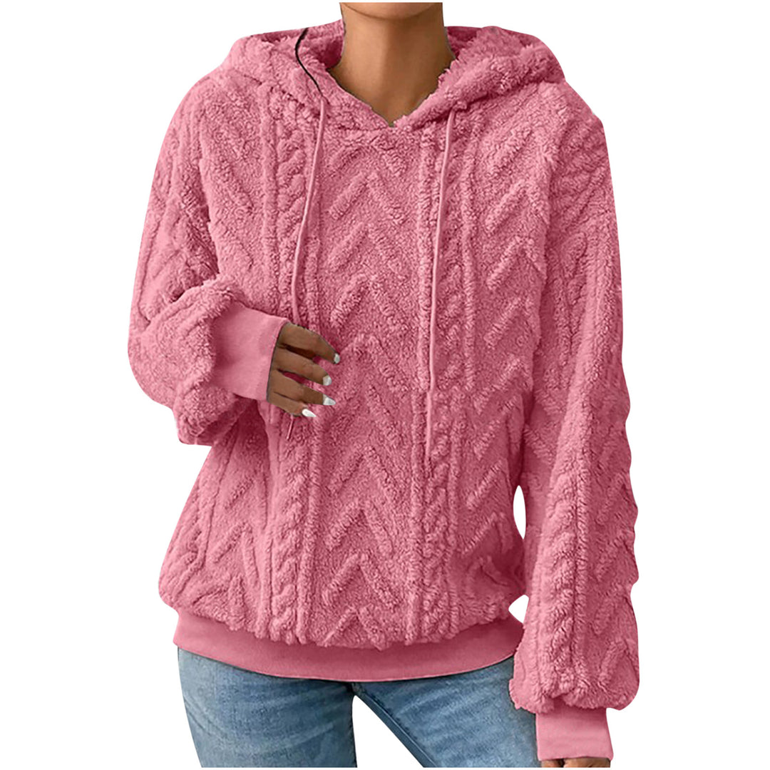 Damen nan kuscheliger Kapuzenpullover mit Zopfmuster Eingrifftaschen und Rippbündchen Drune