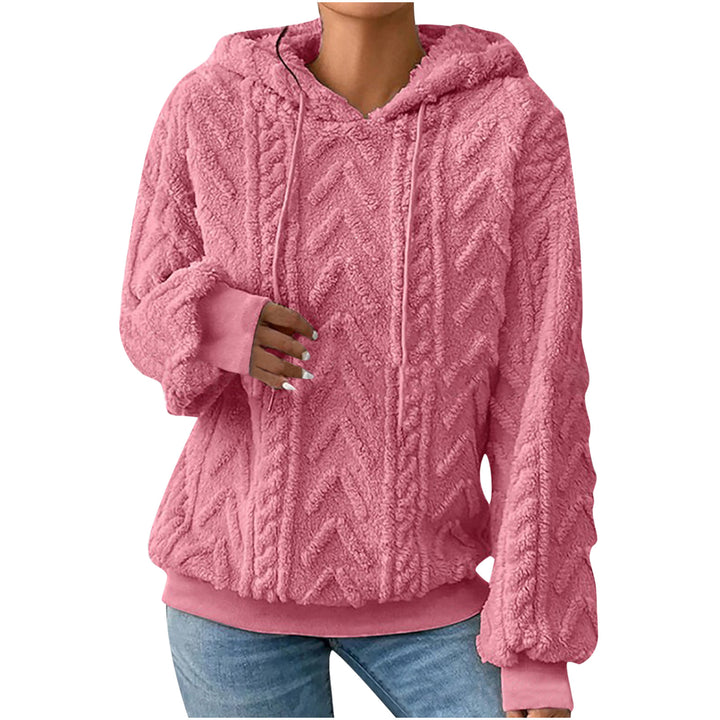 Damen nan kuscheliger Kapuzenpullover mit Zopfmuster Eingrifftaschen und Rippbündchen Drune