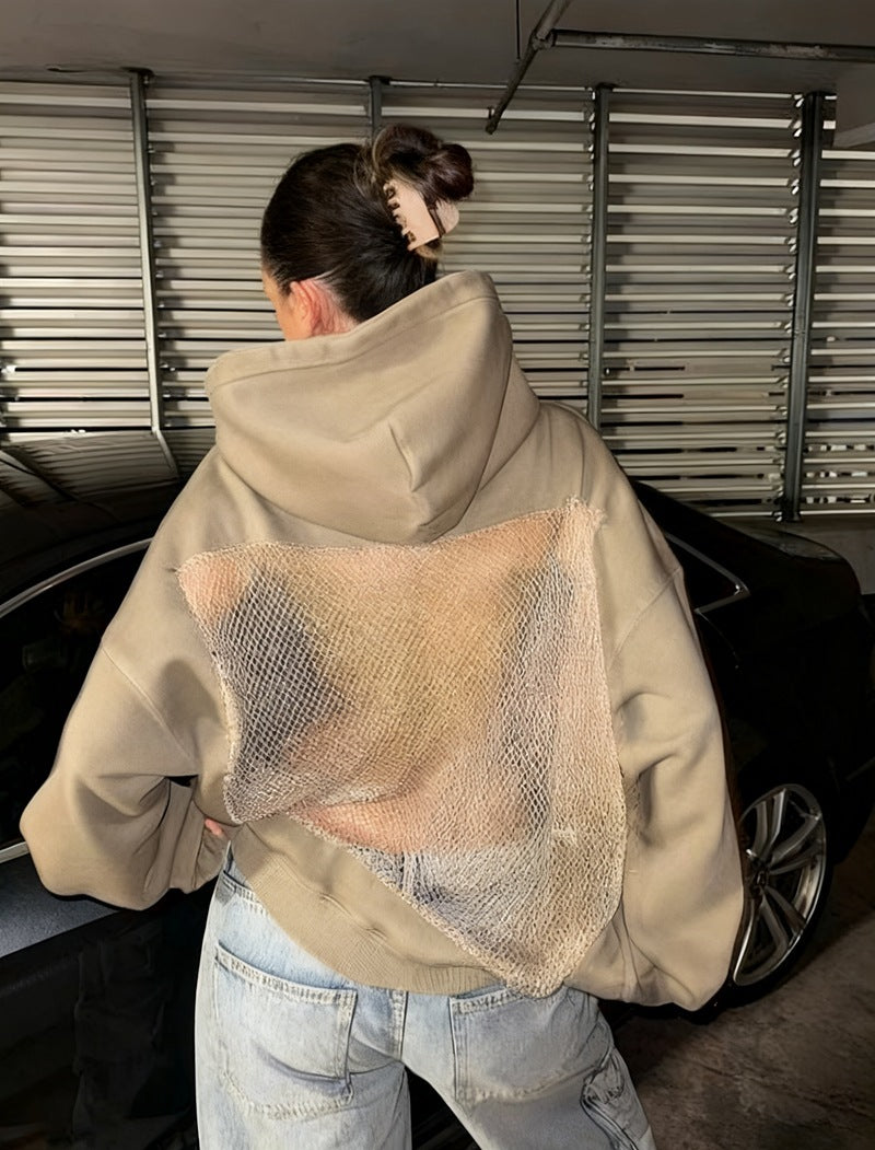 Damen Hoodie mit glitzerndem Mesh-Rückenapplikation Drune