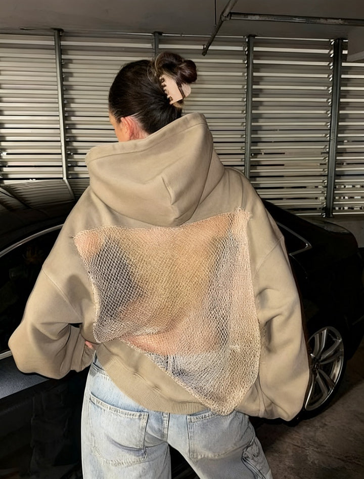Damen Hoodie mit glitzerndem Mesh-Rückenapplikation Drune