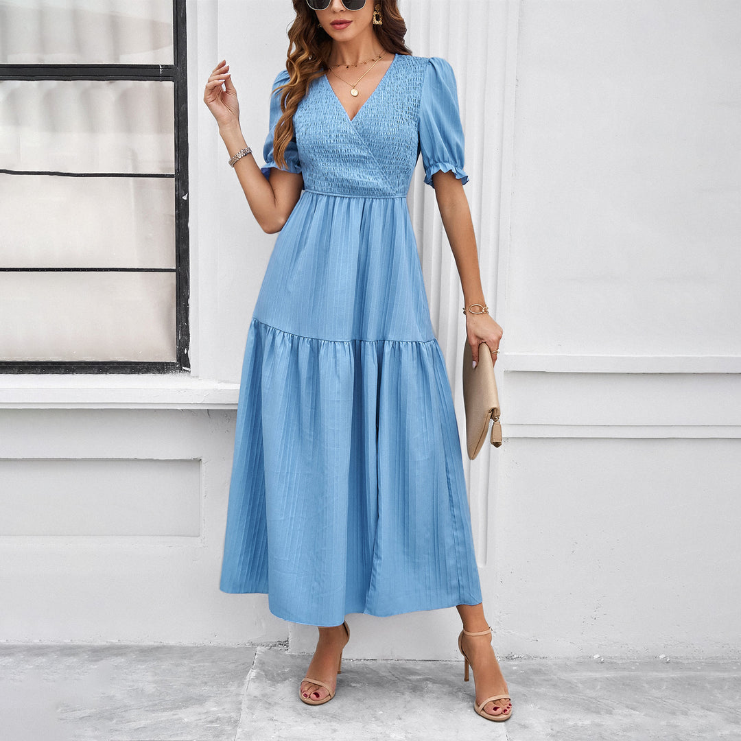 Damen Maxikleid mit hohem Schlitz und Puffärmeln Drune