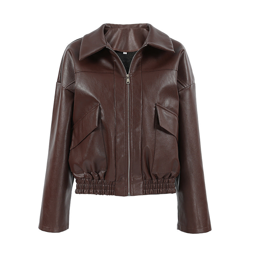 Damen Kunstlederjacke im leicht Oversized-Schnitt mit praktischen Taschen und elastischer Taille Drune