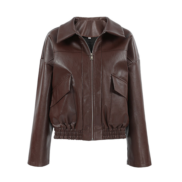 Damen Kunstlederjacke im leicht Oversized-Schnitt mit praktischen Taschen und elastischer Taille Drune