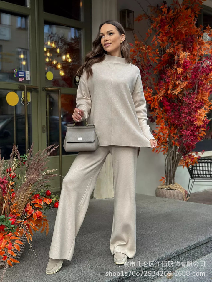 Damen lässiges Strickensemble mit hohem Kragen Drune