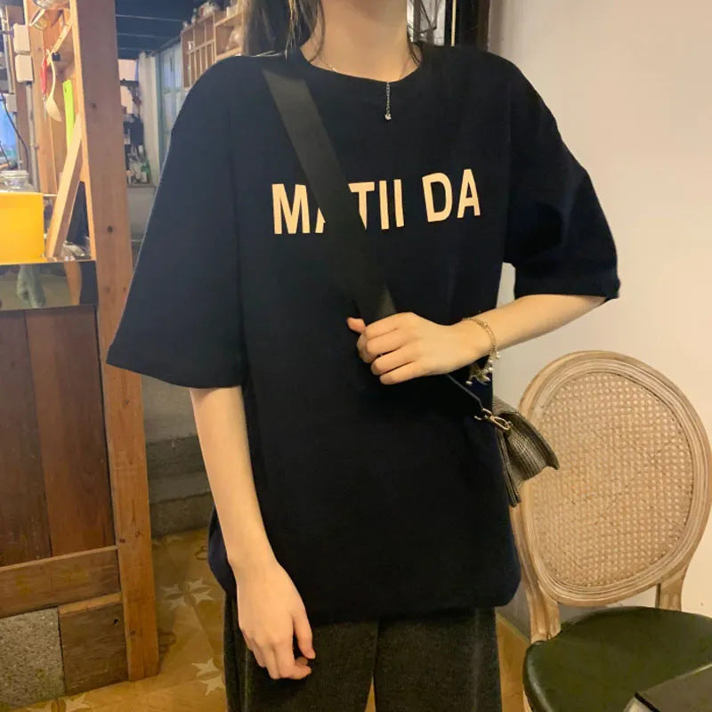 Damen Komfortables T-Shirt mit auffälligem Schriftzug Drune