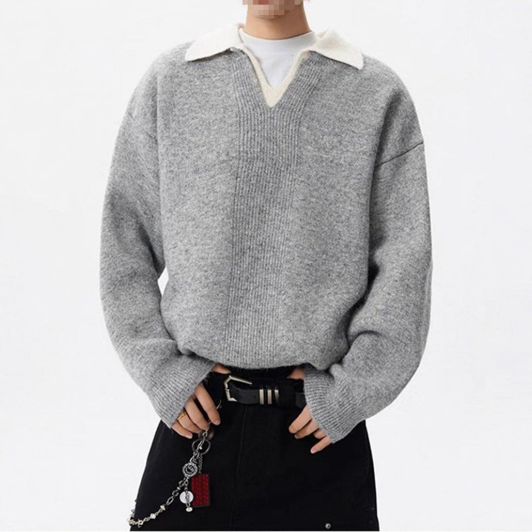 Damen Eleganter Grobstrickpullover mit V-Ausschnitt Drune