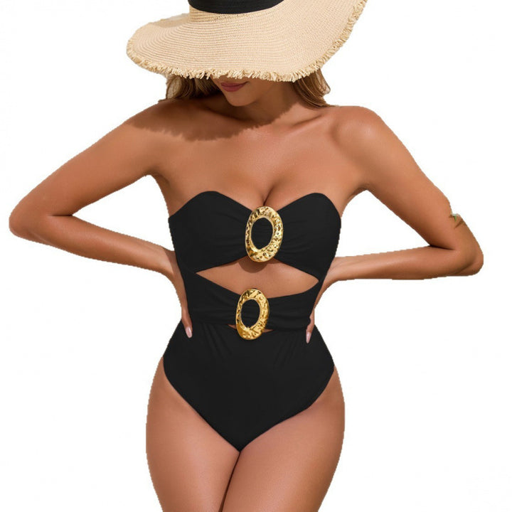 Damen Einteiliger Badeanzug mit modernen Cut-Outs und goldenen Akzenten Drune