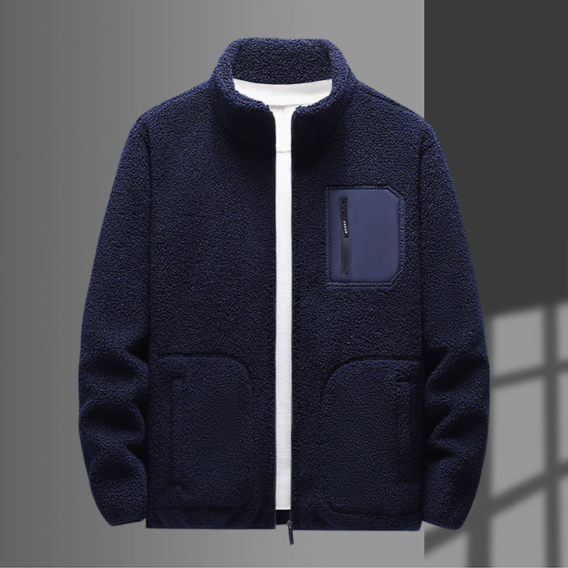 Herren wärmende Teddyfleecejacke mit Stehkragen, durchgehendem Reißverschluss und Brustreißverschlusstasche Drune
