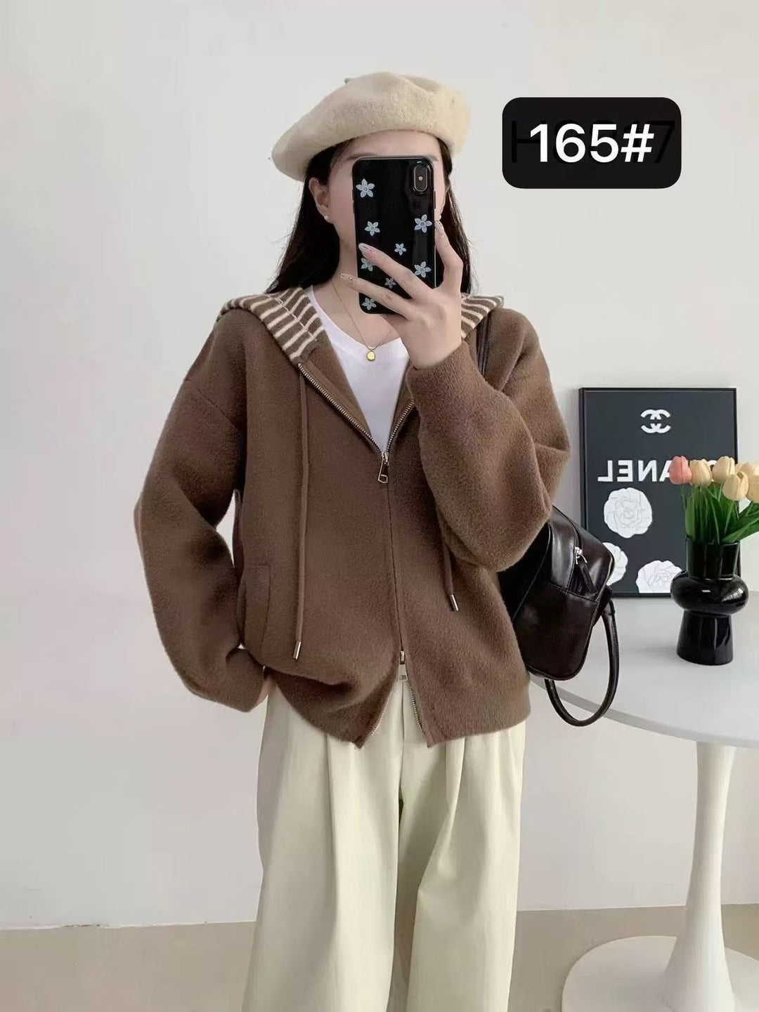 Damen bequeme und stilvolle Kapuzenjacke mit Querstreifen Drune