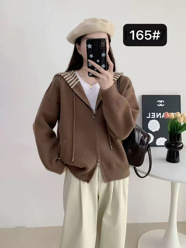 Damen bequeme und stilvolle Kapuzenjacke mit Querstreifen Drune