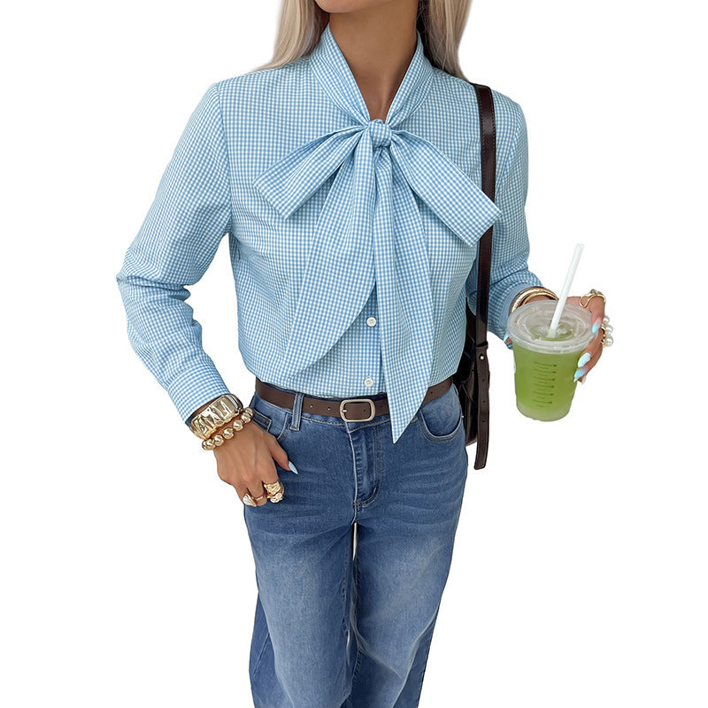 Damen Elegante Bluse mit Schleifenkragen Drune