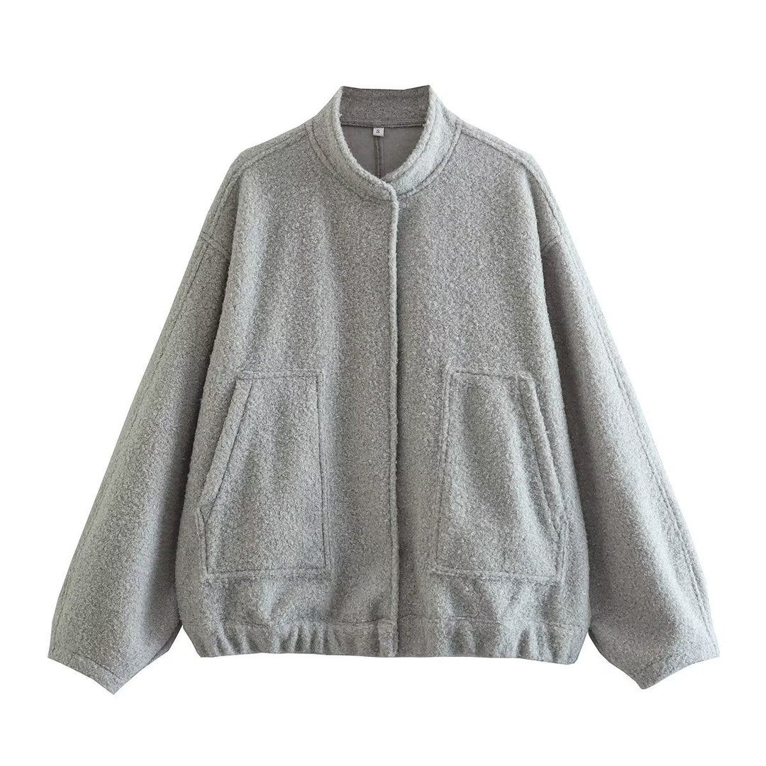 Damen nan boxy Wollmix-Blouson mit Stehkragen, verdeckter Frontleiste, Eingrifftaschen und elastischem Saum Drune