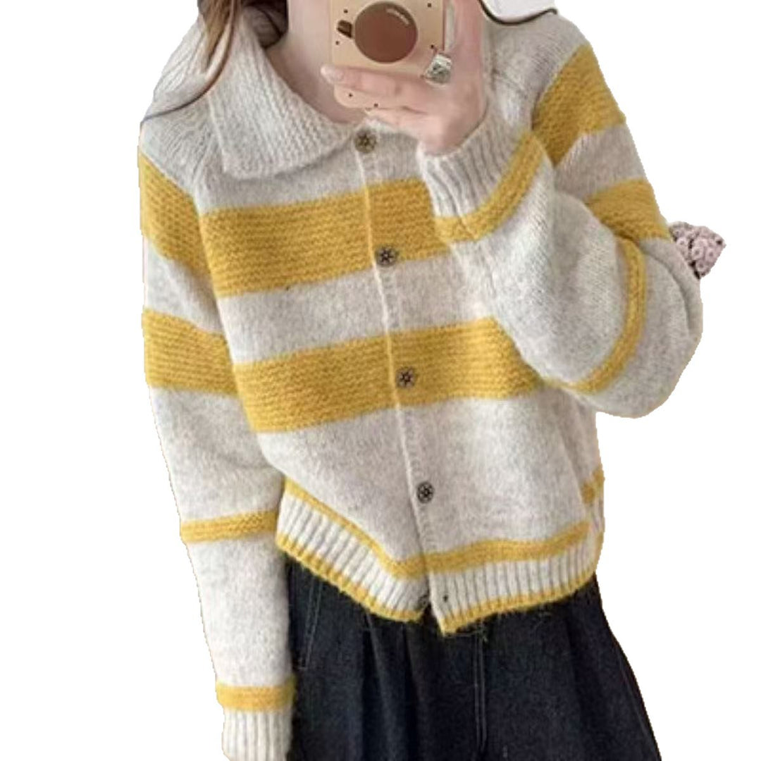 Damen Kuschelige Strickjacke mit Vintage-Streifen Drune