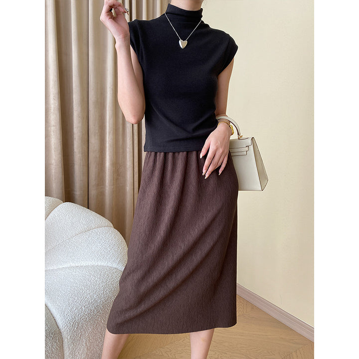 Damen figurbetontes T-Shirt mit Stehkragen und elegantem Saum Drune