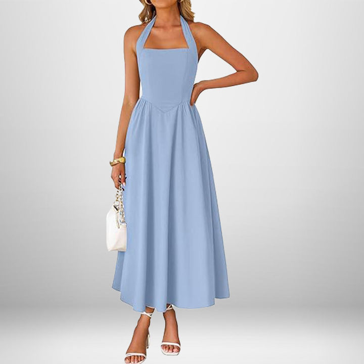Damen Maxikleid mit schulterfreiem Halterneck und fließendem Rock Drune