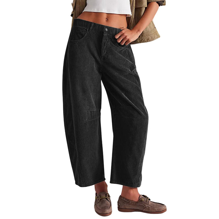 Damen Weite Cordhose mit hoher Taille, Cropped-Bein und Eingriffstaschen Drune
