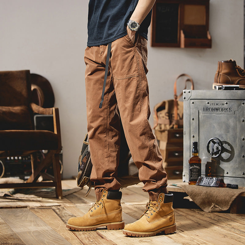 Herren Military-inspirierte Tapered-Cargo-Jogger aus robustem Baumwoll-Twill mit integriertem Webgurt und geripptem Knöchelabschluss Drune