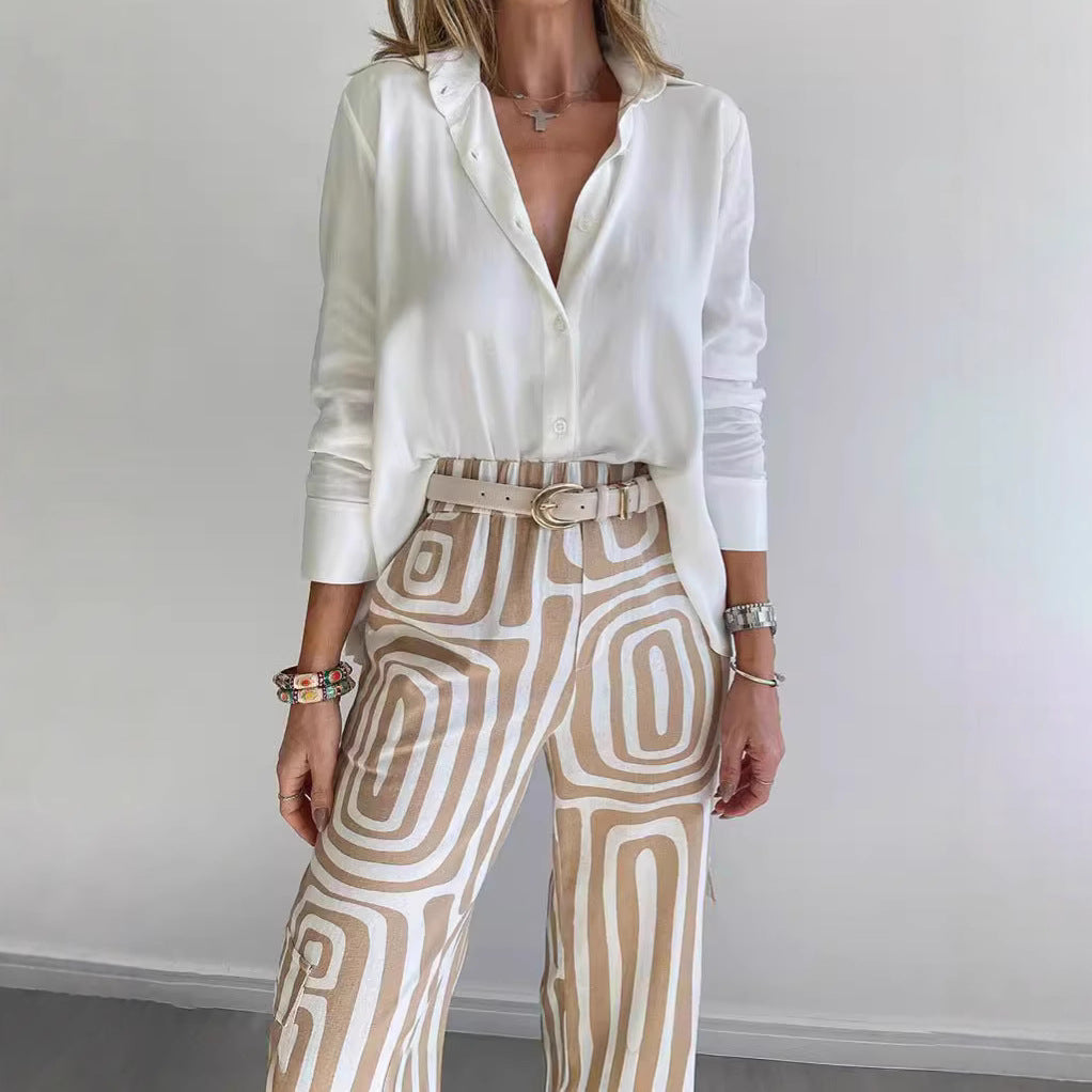 Frauen weite Palazzo-Hose mit grafischem Retro-Print Drune