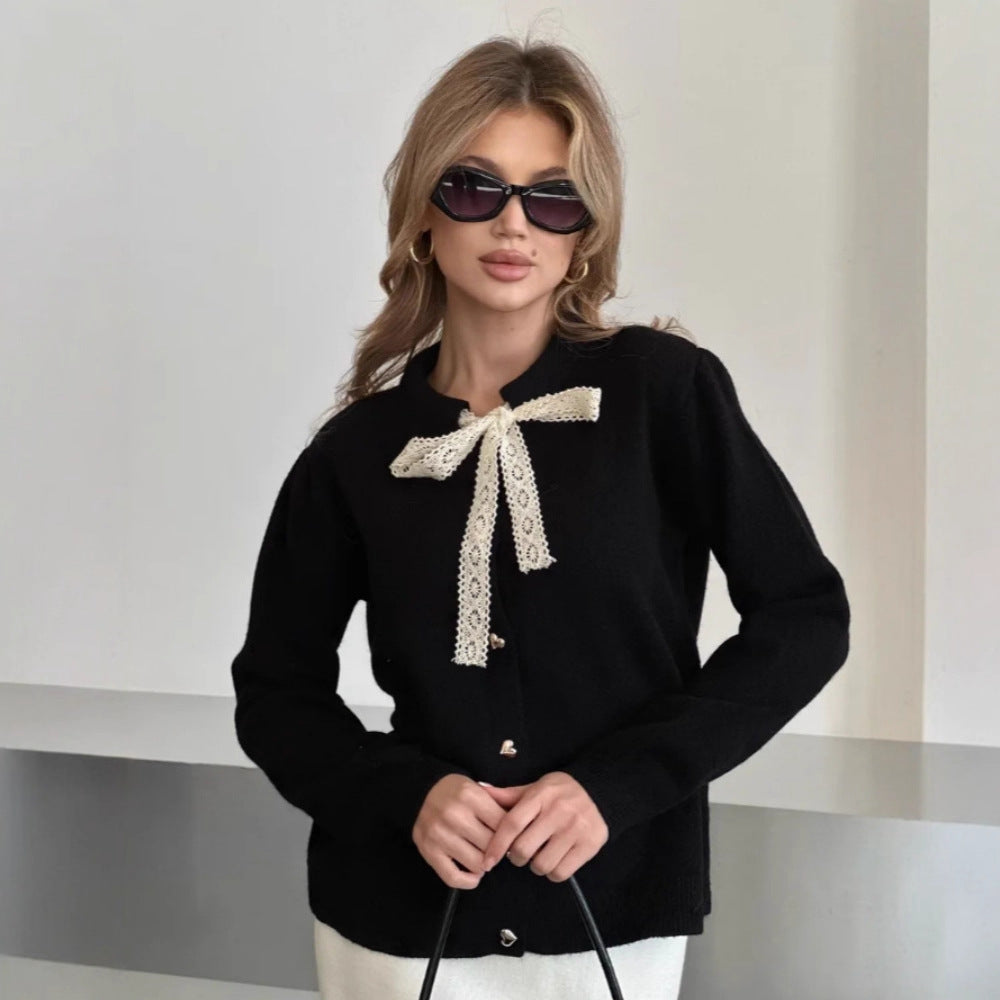 Damen Eleganter Cardigan mit Spitzenelementen Drune