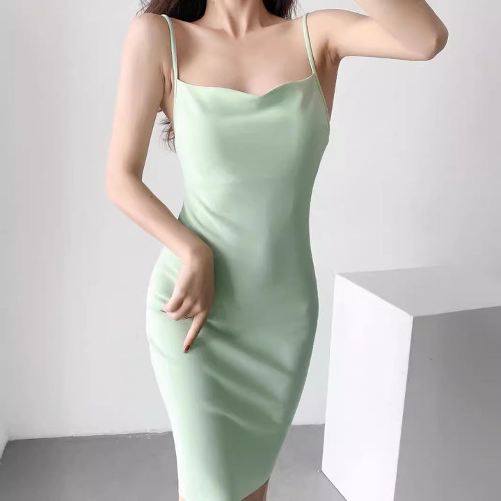 Damen elegantes Spaghettiträger-Kleid Drune