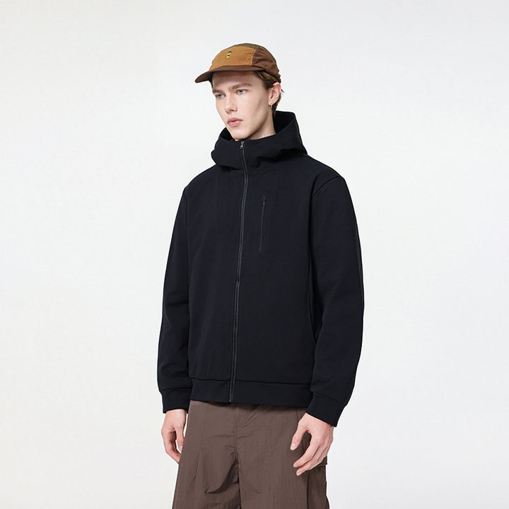 Herren Kapuzen-Softshelljacke mit Reißverschluss‑Brusttasche, geripptem Saum und Relaxed‑Fit Drune