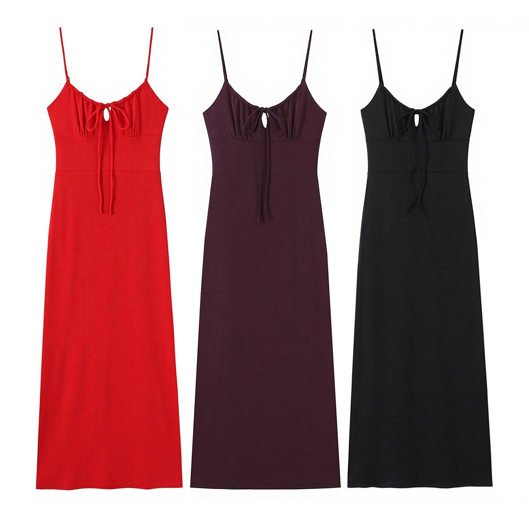 Damen Maxi-Kleid mit tiefem V-Ausschnitt und schmeichelndem Knoten-Design Drune