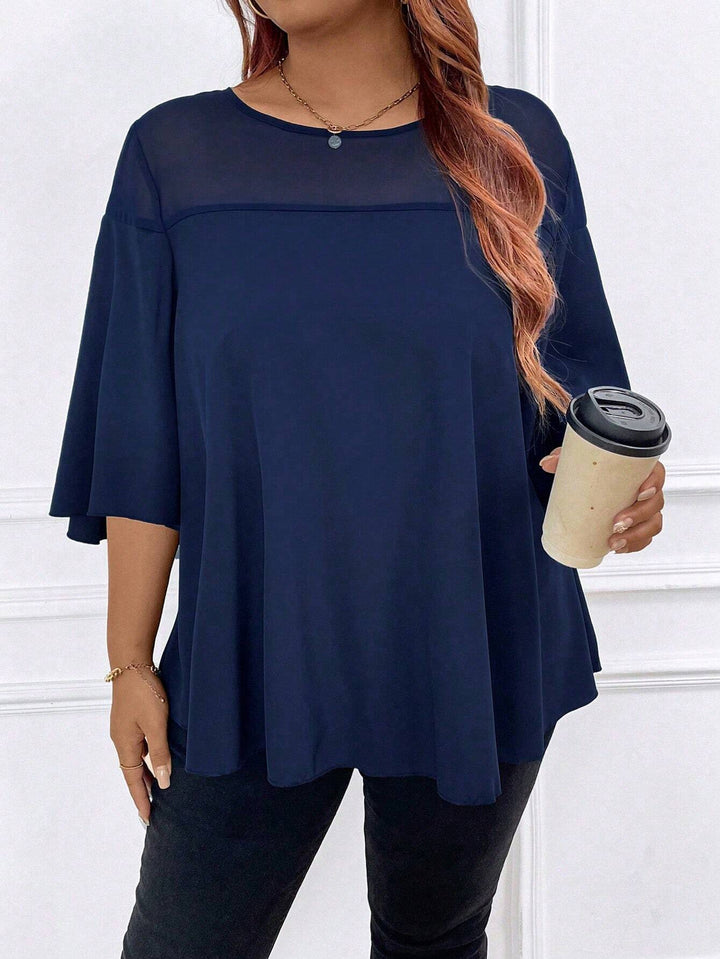 Damen Weites Chiffon-Tunika-Top mit transparentem Einsatz und Flügelärmeln Drune